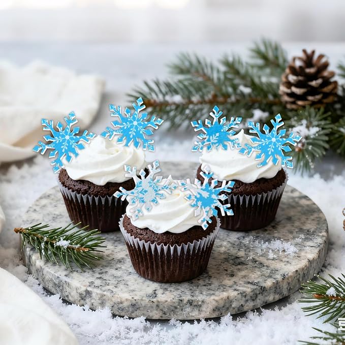 168pcs Edible Snowflake Cake Decorations, Wafer Paper Cupcake Toppers Winter Frozen Theme Snowflakes Decorations for Christmas Holiday Party Supplies