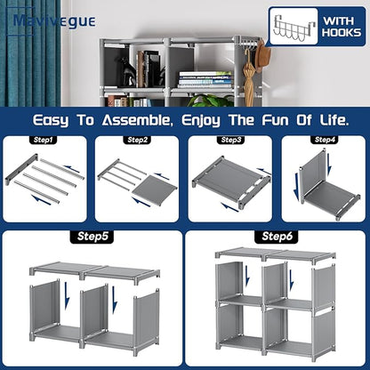 Mavivegue Bookshelf,10 Cube Storage Organizer,Book Shelf Organizer,Tall Bookcase Shelf,Book Cases/Shelves,Grey Cube Shelf,Cubbies Closet Storage Organizer Shelves for Bedroom,Living Room,Home,Office