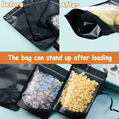 150 Pcs Mylar Bags for Food Storage, 5x8 Mylar Bag with Window Stand Up, Small Holographic Resealable Bags Smell Proof Bag Food Packaging for Small Business Freeze Dried Candy Jewelry Foil Packaging