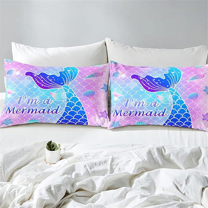 3Pcs Mermaid Girls Comforter Sets Queen Size Ultra Soft Mermaid Fish Scale Patterns Bedding Set Mermaid Bedroom Decor for Girls Mermaid Tail Scales Bed Set, 1 Comforter+2 Pillow Shams