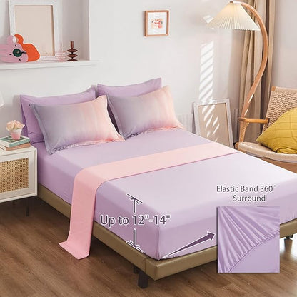 Girls Comforter Set Queen Size Colorful Ombre Blue Pink Purple Rainbow Bedding Set 7 Pieces Bed in A Bag for Kids Teen Girls Women with Comforter, Flat Sheet, Fitted Sheet