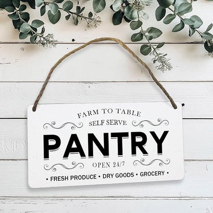 Pantry Sign Rustic Wall Art Print Wooden Signs Funny Home Decor Vintage Poster Retro Hanging Plaque for Farmhouse Kitchen Cafe Bar Grocery Coffee Corner 10x5 Inch (White)