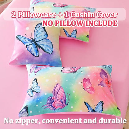 Butterfly Bedding Set Full, Pink Butterfly Comforter Set for Girls Kids Teens 6 pcs Bed in a Bag Full Bedding Sets for Girls