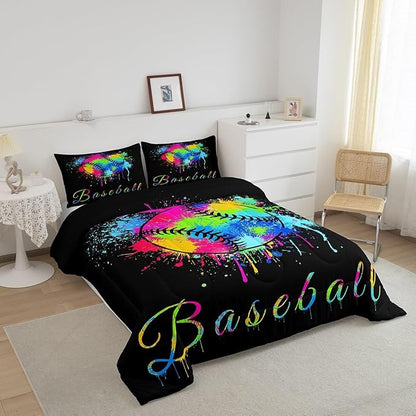 Feelyou Kids Baseball Comforter Set King Size Sports Game Bedding Set for Boys Girls Teens Bedroom Decor Baseball Gaming Comforter Women Men Tie Dye Duvet Set with 2 Pillow Case