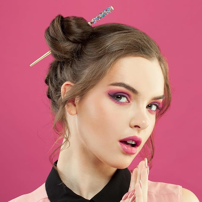 PAGOW 2 Pcs Rhinestone Crystal Hair Sticks, Colorful Hair Chopsticks for Women, Traditional Chinese Hairpin, Antique Chopsticks Hairpin for Long Hair, Wedding Hair Accessories Jewelry