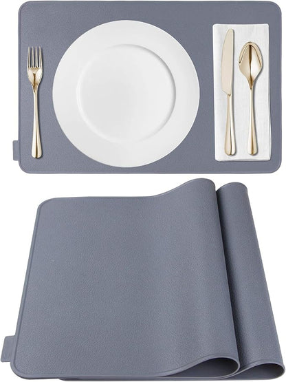 Kamehame Silicone Placemats, Placemats for Dining Table Set of 2 Non Slip Heat Resistant Table Mats 17.5 x 11.4 inch with Raised Edges