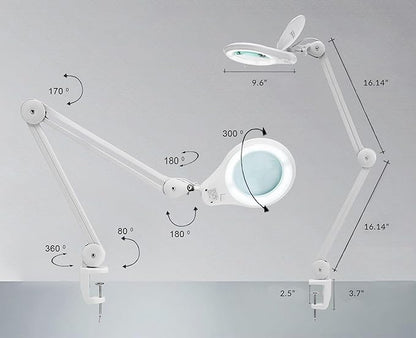 Neatfi (New Model) 1,200 Lumens Super LED Magnifying Lamp with Clamp, 8D, Dimmable, includes Microfiber Cleaning Cloth, 5 Inch Diameter Lens for Reading, Sewing, Crafting (8 Diopter, White)