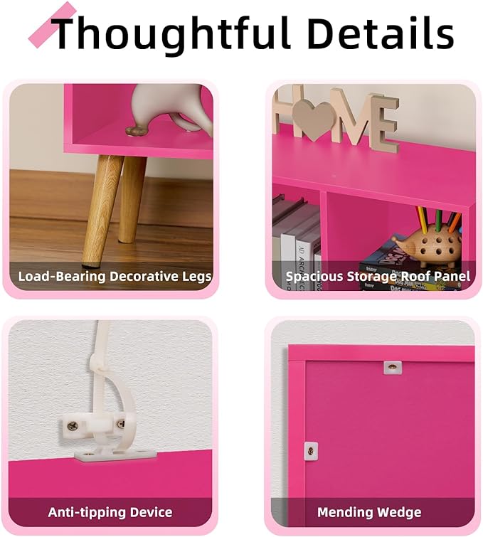 LEYAOYAO 7 Cube Bookshelf,3 Tier Book Shelf with Legs,Pink Modern Bookshelf,Large Freestanding Open Toy Modern Bookshelves,Display Bookcases Decor Furniture for Nursery