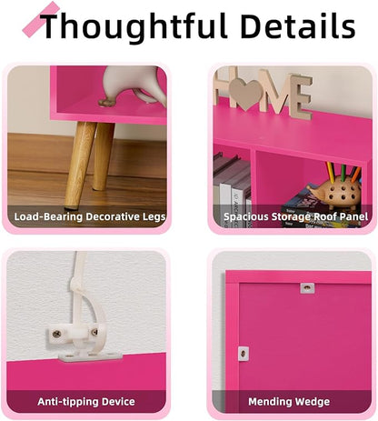 LEYAOYAO 7 Cube Bookshelf,3 Tier Book Shelf with Legs,Pink Modern Bookshelf,Large Freestanding Open Toy Modern Bookshelves,Display Bookcases Decor Furniture for Nursery
