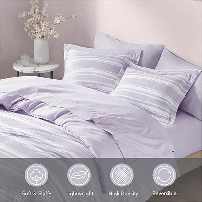 Codi Lavender Purple Queen Comforter Set with Sheets, Striped Bed in a Bag Reversible for All Seasons, Cationic Dyeing Bedding Sets with Comforter, Sheets, Pillowcases & Shams
