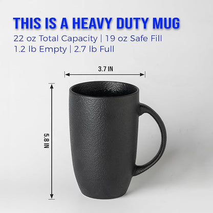 22oz Oversized Heavyweight Ceramic Coffee Mug, Large (Black) | 22oz Extra Large, Oversized Heavyweight Ceramic, Reactive Glaze, Microwave & Dishwasher Safe, Prop 65 Compliant, Gift Box