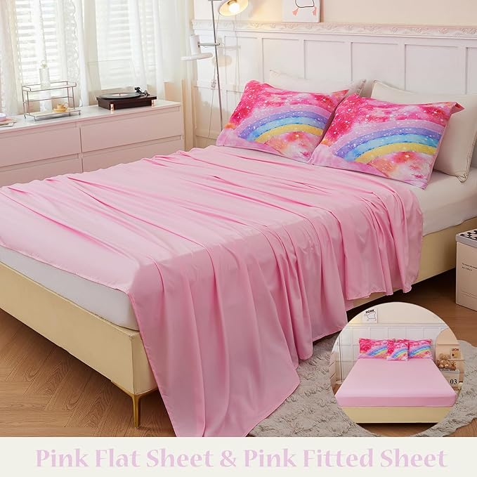 6 Pieces Pink Tie Dye Full Size Bedding Sets for Girls/Teens/Kids, Colorful Rainbow Girls Comforter Set, Sparkle Galaxy Glitter Bedding Comforter Set for All Season