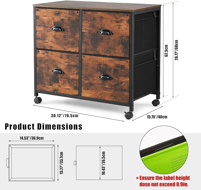 TOPSKY 4 Drawers Mobile Fabric Lateral File Cabinet with Casters for Letter SIze File (Black)