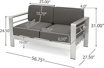 Christopher Knight Home Cape Coral Outdoor Chat Set with Fire Table, 5-Pcs Set, Khaki / Light Grey