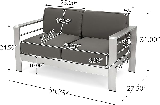 Christopher Knight Home Cape Coral Outdoor Chat Set with Fire Table, 5-Pcs Set, Khaki / Dark Grey