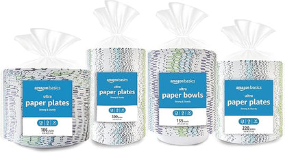Amazon Basics Ultra Paper Plates, 8.62 Inch, Disposable, 120 Count