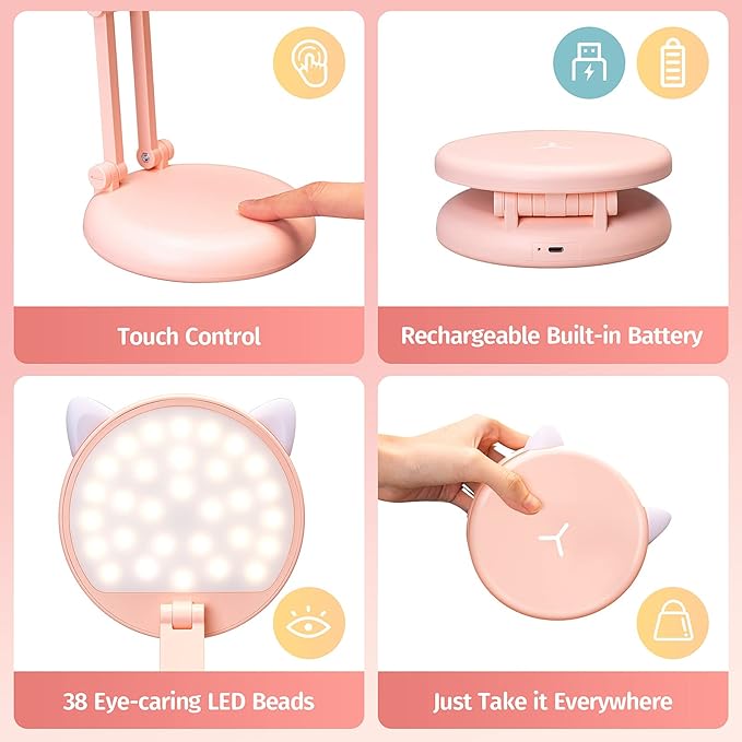 Cute Desk Lamp Foldable & Portable Lamp, Rechargeable+9 Brightness Pink Desk Lamp Kawaii Room Decor,Cute Lamp Kawaii Lamp Kawaii Desk Accessories,Pink Desk Lamp Cute Lamp Kawaii Room Decor Kawaii Lamp