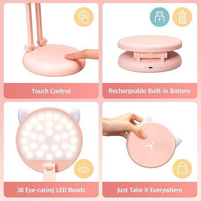 Cute Desk Lamp Foldable & Portable Lamp, Rechargeable+9 Brightness Pink Desk Lamp Kawaii Room Decor,Cute Lamp Kawaii Lamp Kawaii Desk Accessories,Pink Desk Lamp Cute Lamp Kawaii Room Decor Kawaii Lamp