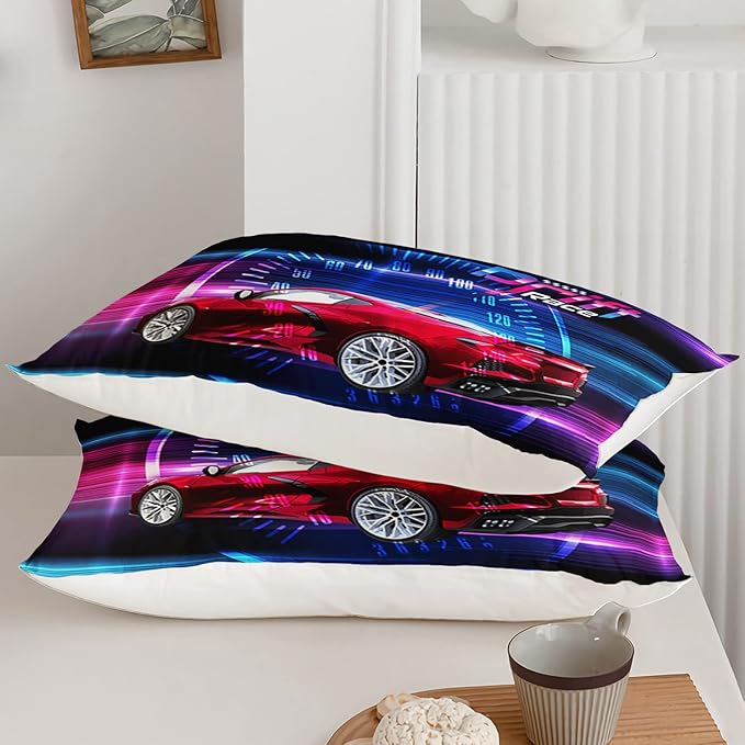 Axolotl Race Car Bedding Set Queen Size,Boys Extreme Sports Comforter Set for Kids Boys Car Racing Gifts,Red Cool Car Comforter Car Sports Quilt Set 1 Comforter Set with 2 Pillowcase Car Racing Gifts