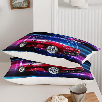 Axolotl Race Car Bedding Set Queen Size,Boys Extreme Sports Comforter Set for Kids Boys Car Racing Gifts,Red Cool Car Comforter Car Sports Quilt Set 1 Comforter Set with 2 Pillowcase Car Racing Gifts