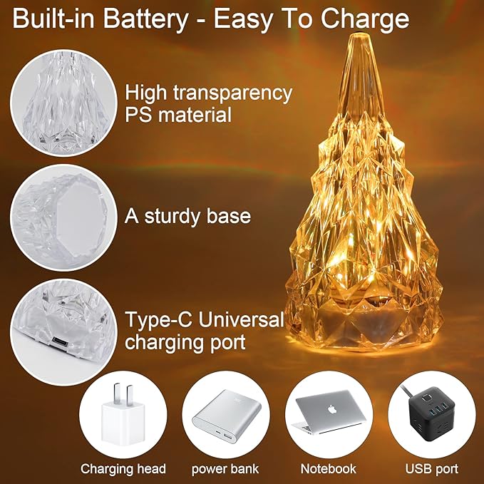Iceberg Shape Crystal Touch Lamp RGB Tablelamp Night Light, Colorful Remote Control USB Rechargeable Dimmable Creative Lovely Gift Bedside Lights for Home Bedroom Decor