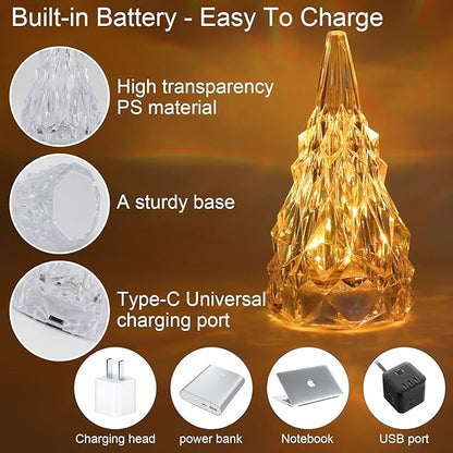 Iceberg Shape Crystal Touch Lamp RGB Tablelamp Night Light, Colorful Remote Control USB Rechargeable Dimmable Creative Lovely Gift Bedside Lights for Home Bedroom Decor