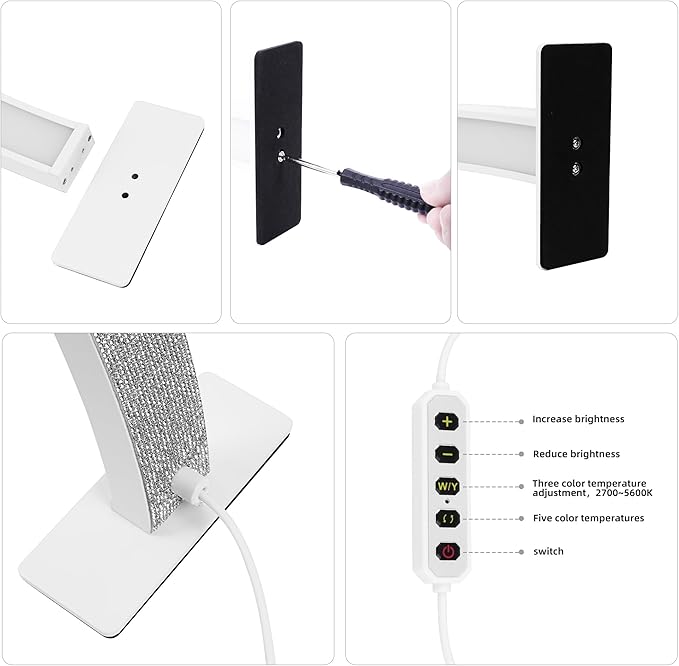 Half Moon Light for Nail Desk, 2700K-5600K, Tattoo Lighting Lamp, Nail Desk Lamp, Eyelash Light, Salon&Home, White(Crystal Diamond)