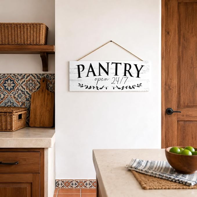 1 KINGO Rustic Pantry Signs Wall Decor: Farmhouse Kitchen Wall Art 6" x 14.5" Canvas Print Decorative Plaque Wall Hanging Open 24/7 Sign for Pantry Dining Room Home Decor