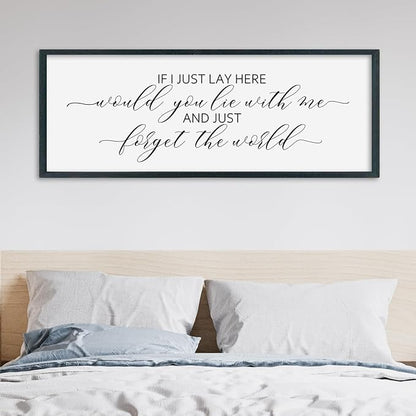 SRSZHIYUE If I Lay Here Would You Lie With Me Sign Bedroom Wall Decor Art 40"×15" Large Wood Framed Wall Hanging (Black)