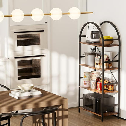 4-Tier Bookshelf, 24 Inch Width Industrial Arched Bookcase, Vintage Storage Rack with Open Shelves, Free Standing Shelf for Home Office, Living Room,Bedroom, Rustic Brown