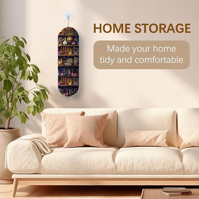 Magic Bookshelf Plastic Bag Holder Dispenser, Plastic Grocery Bag Organizer & Wall Mount Paper Trash Bags Saver Storage for Kitchen Home Pantry Decor, Kitchen Decor Shopping Bags Storage Dispenser