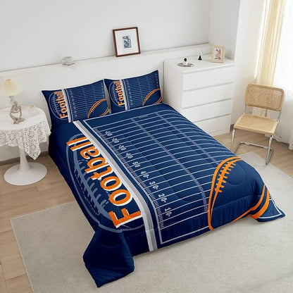 Feelyou Football Bedding Set Queen Size Rugby Sports Comforter Set for Kids Boys Girls Decor Soccer Ball Game Comforter Microfiber American Football Duvet Set Bedroom Quilt Set