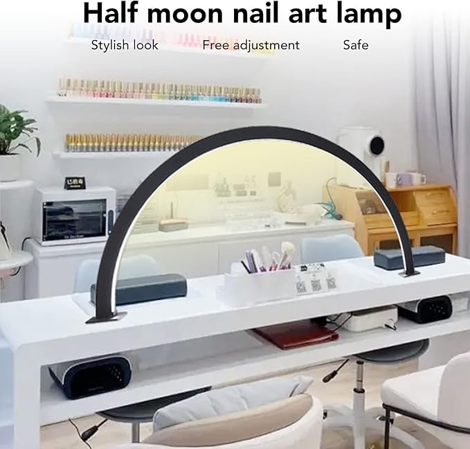 30W Black Half Moon Table Nail Desk Lamp Eyelash Beauty Lamp 3000K to 6000K Nail Art Microblading Desk Lamp (US Plug)