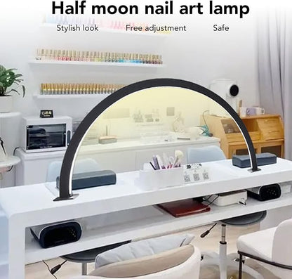 30W Black Half Moon Table Nail Desk Lamp Eyelash Beauty Lamp 3000K to 6000K Nail Art Microblading Desk Lamp (US Plug)