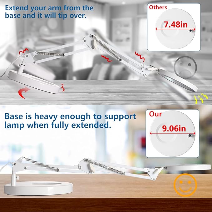 HITTI 【Upgraded】 5X LED Magnifying Lamp, 1,800 Lumens Stepless Dimmable, 3 Color Modes, 8-Diopter 4.2″ Real Glass Lens Magnifier Desk lamp, Magnifying Light and Stand for Crafts, Reading, Close Work