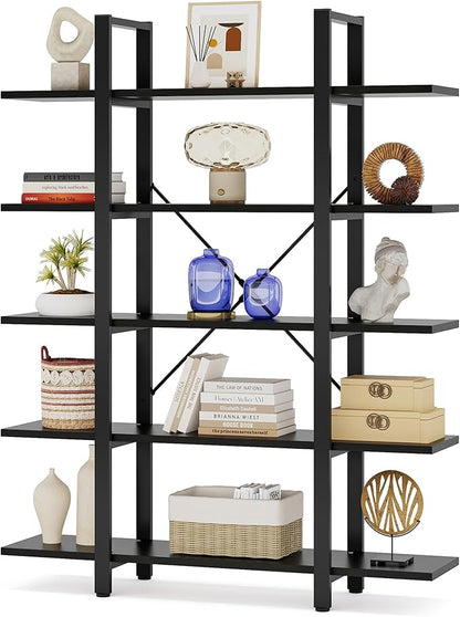 Tribesigns 5-Tier Bookshelf, Vintage Industrial Style Bookcase 72 H x 12 W x 47L Inches, Black