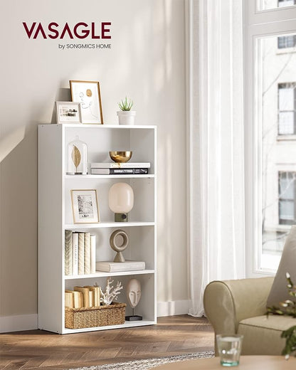 VASAGLE Bookshelf, 23.6 Inches Wide, 4-Tier Open Bookcase with Adjustable Storage Shelves, Floor Standing Unit, Cloud White ULBC164T14
