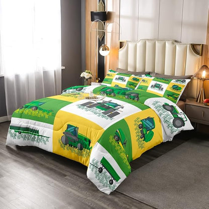 Erosebridal Tractor Comforter Set Queen Size, Cartoon Truck Bedding Set, Farm Excavator Down Comforter, Construction Vehicles Comforter for Kids Boys Girls Teens Car Theme Room Decor, 2 Pillow Cases