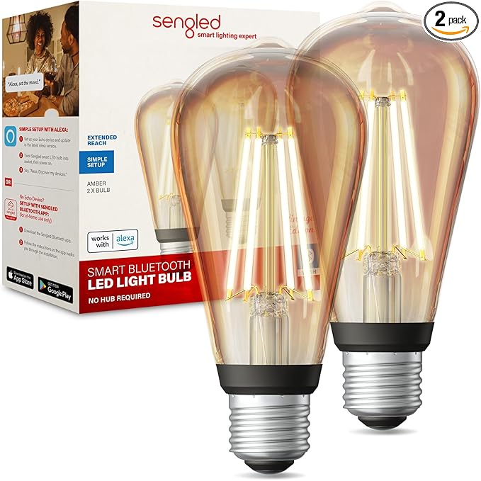 Sengled Smart Edison Bulbs, S1 Auto Pairing with Alexa Devices, Vintage Smart Light Bulbs That Work with Alexa, Bluetooth Mesh Smart ST19 Led Bulb 60 Watt Equivalent, 2000K E26 (2 Pack)