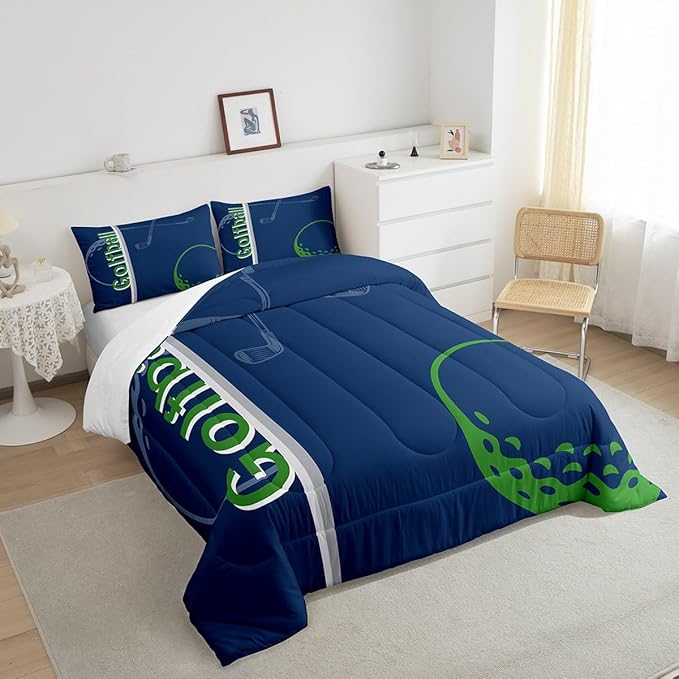 Feelyou Kids Golf Comforter Set Queen Size Ball Sports Bedding Set for Boys Girls Teens Bedroom Decor Golf Ball Lover Comforter Women Men Ball Games Duvet Set with 2 Pillow Case