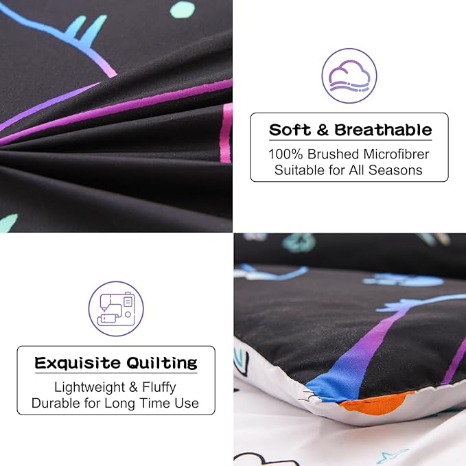 Meeting Story Dinosaur Comforter Set, Fluorescence Dinosaur Colorful Pattern Style Twin Comforter Set, 3 PCS 1 Comforter and 2 Pillowcases in One Bag, All Season Bedspread for Kids Teens Adults（Twin）