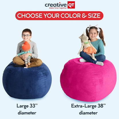 Creative QT Stuff ’n Sit Extra Large 38’’ Bean Bag Storage Cover for Stuffed Animals & Toys, Giant Beanbag Chair for Plush, Toddler & Kids Rooms Bedroom Organizer, Hot Pink Corduroy