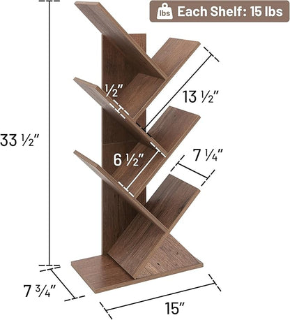 Labcosi 5 Tier Tree Bookshelf, Floor Standing Wood Tree Bookcase, Book Storage Rack for Books/CDs, Book Organizer Shelves for Home Office, Bedroom, Living Room