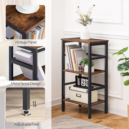 HOOBRO 3 Tier Bookshelf, Narrow Bookshelf, Record Storage Rack with Side Fence, Wooden Free-Standing Shelf Units, Narrow Display Shelf for Living Room, Bedroom, Classroom, Rustic Brown BF80CJ01