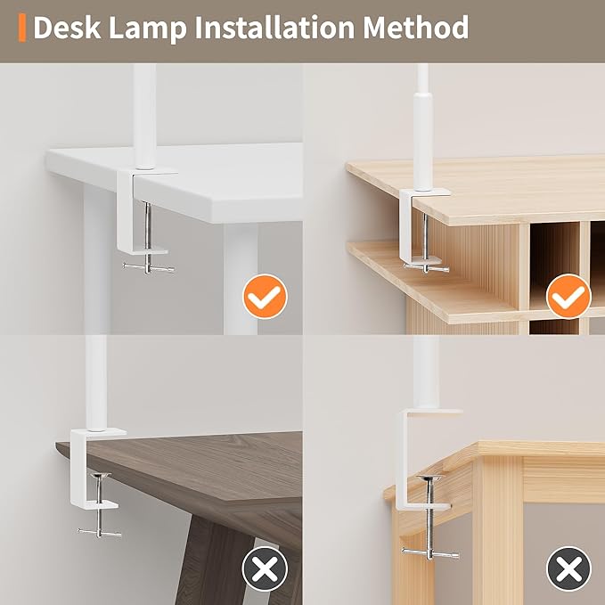 Desk Lamp, 3 Colors Stepless Dimming LED Desk Lamps for Home Office Adjustable Memory Desk Light with Clamp Touch Control Office Lamp Eye Caring Computer Light for Working Sewing(White)