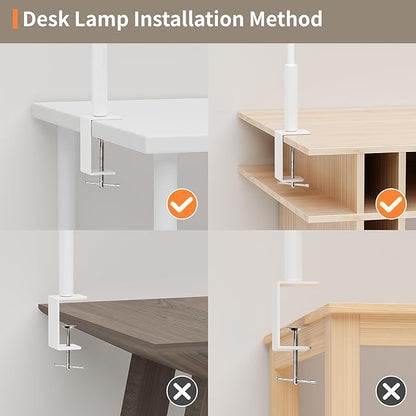 Desk Lamp, 3 Colors Stepless Dimming LED Desk Lamps for Home Office Adjustable Memory Desk Light with Clamp Touch Control Office Lamp Eye Caring Computer Light for Working Sewing(White)