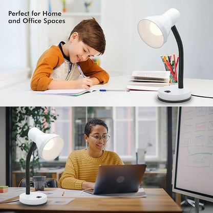 Xtricity Metal Desk Lamp with Adjustable Gooseneck Arm, 6W A19 LED Bulb Included, 120 Volt, Convenient On/Off Switch, 14" Inch Tall (36cm), White Finish
