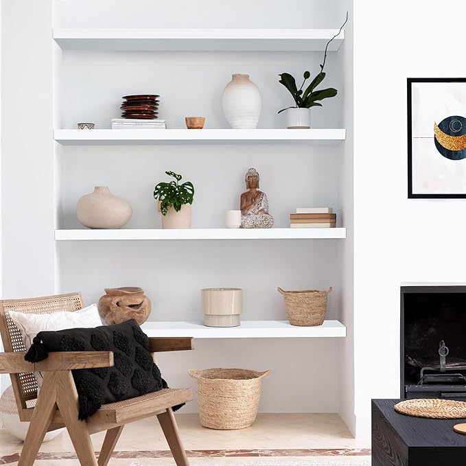 LaVie Home Floating Shelves, 47 Inch Wall Shelf Set of 2, Hanging Shelf with Invisible Brackets, Wall Decor for Bathroom, Bedroom, Living Room, Kitchen Storage, Modern White