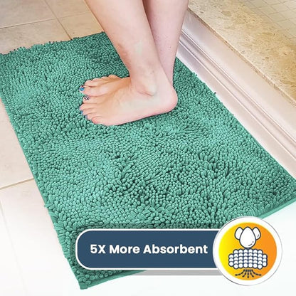 Muddy Mat® 4-Piece Seafoam Green Medium 30"X19" AS-SEEN-ON-TV Highly Absorbent Microfiber Door Mat, Bath Mat and Pet Rug, Non Slip Thick Washable, Soft Chenille for Kitchen Bedroom Indoor and Outdoor