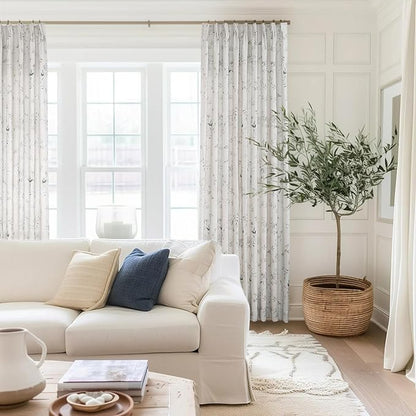 Pinch Pleated Floral Linen Curtains, 100 Inch Wide by 84 Inch Long Printed Curtains for Privacy Light Filtering, Suitable for Living Rooms and Sunrooms.2 Panels